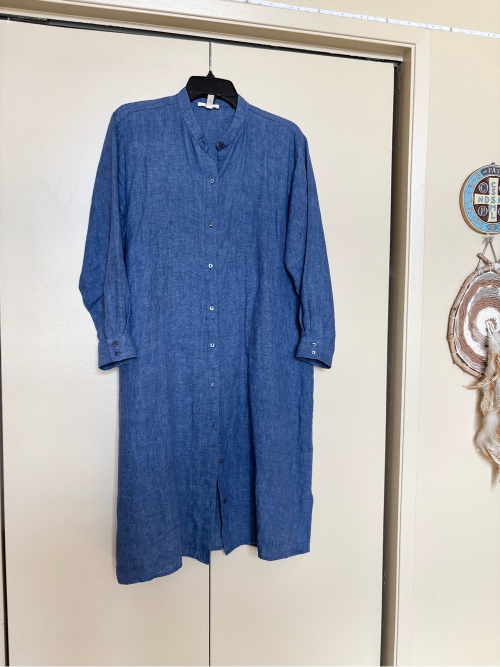 Eileen Fisher Chambray Blue Button-Front Midi Dress